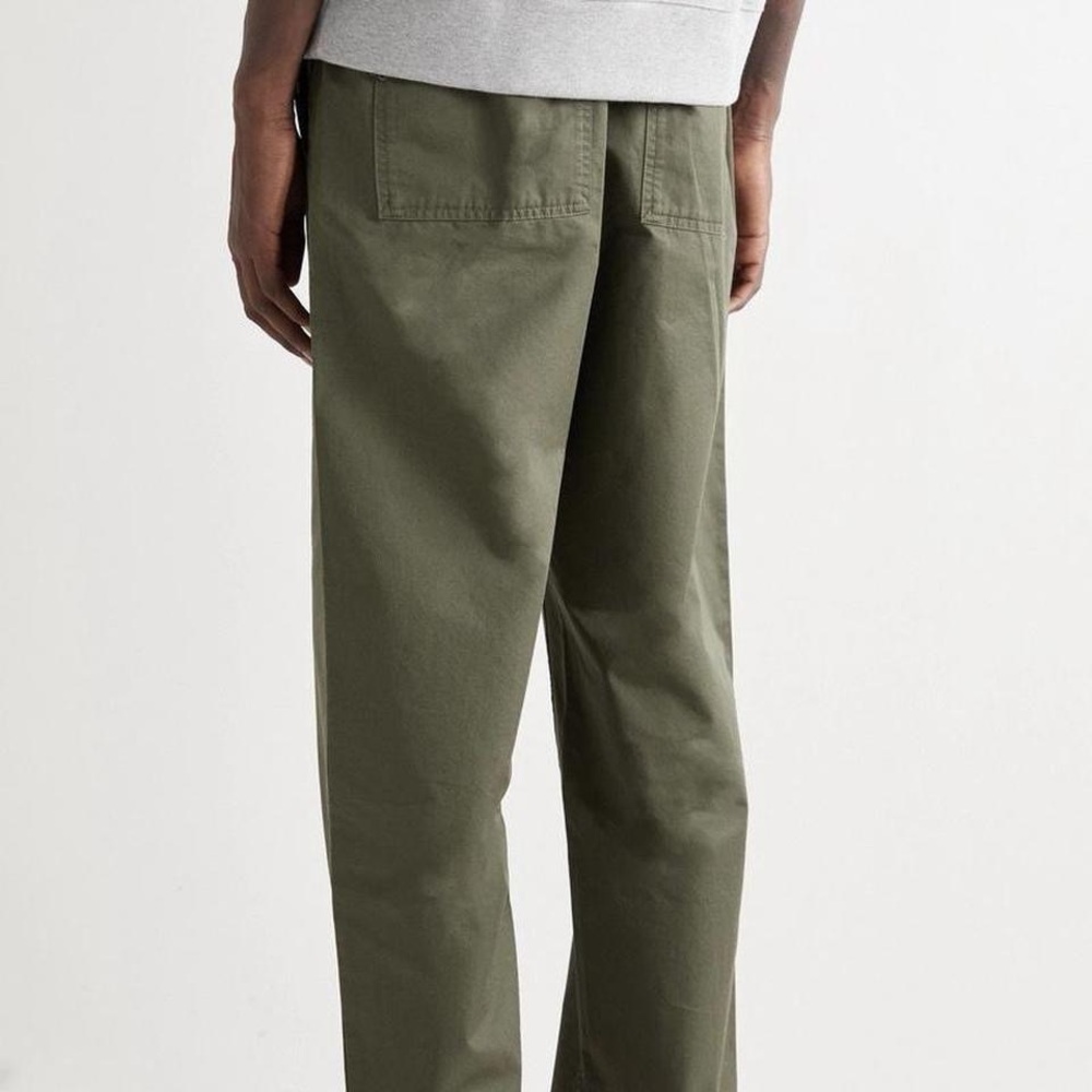 Wood Wood Stanley Organic Cotton Twill GREEN Khaki Trousers, Straight Leg, S